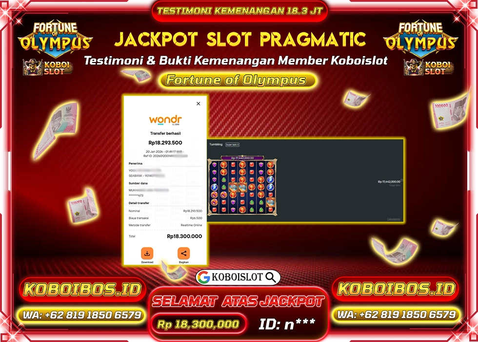 BUKTI KEMENANGAN ID n*** SLOT GACOR FORTUNE OF OLYMPUS Rp18.300.000,- LUNAS
